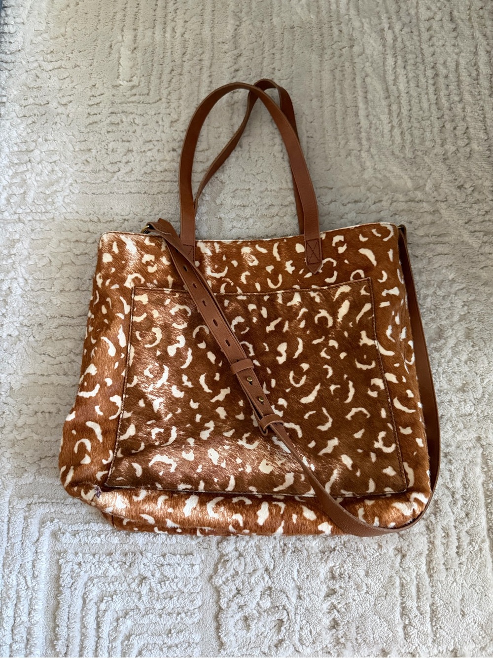Madewell Brown Patterned Haircalf Tote Crossbody Bag with Adjustable Strap